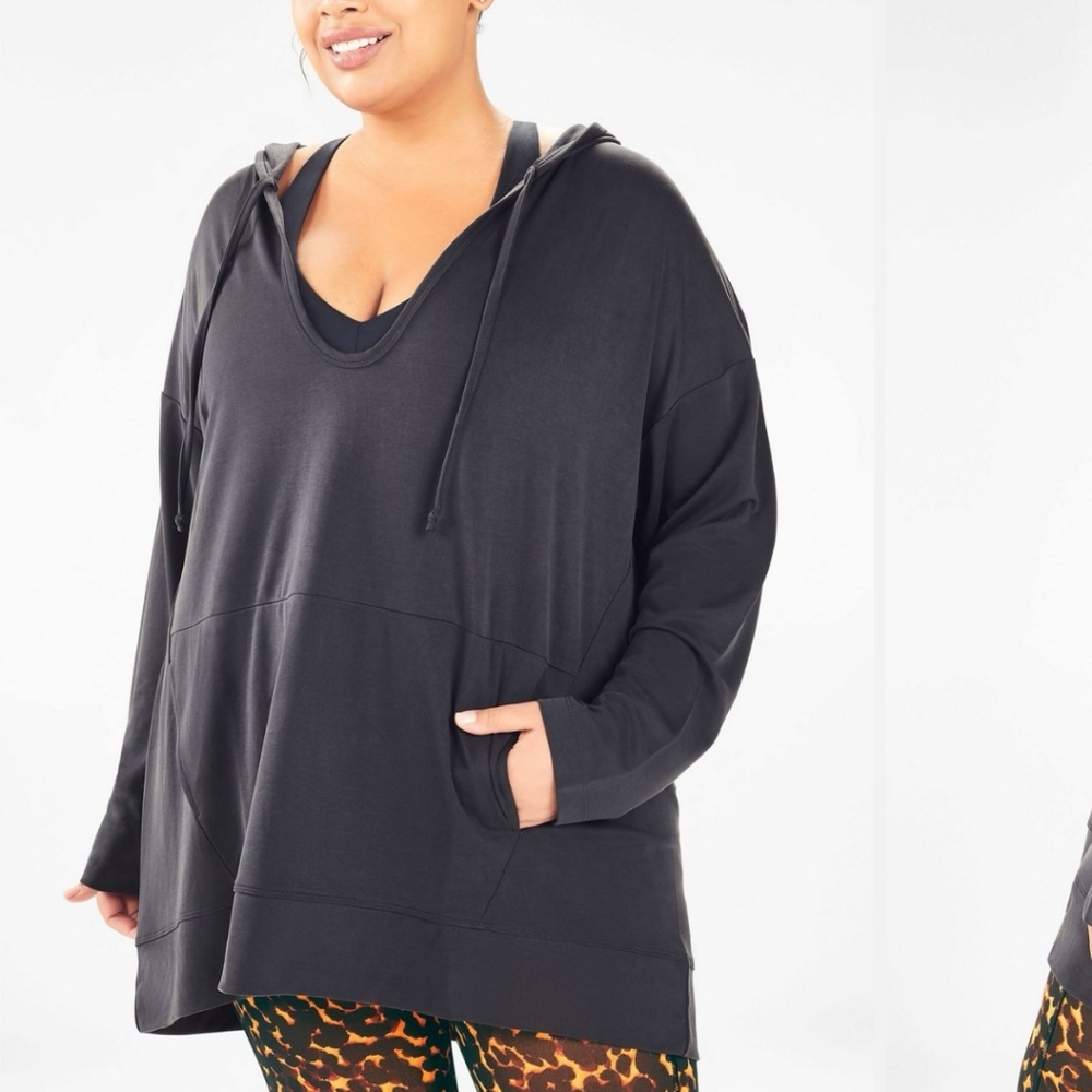 Fabletics ~ Athena Hooded Pullover II ~ Coal ~ size 2X